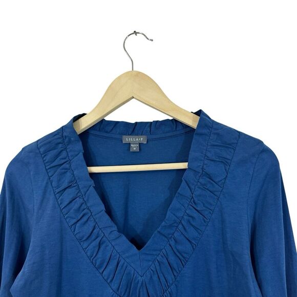 Lilla P Medium Top Blue Long Sleeve Pullover V-Neck Pima Cotton Womens - Picture 6 of 14